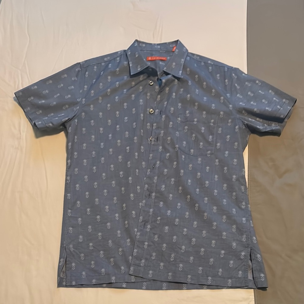 Tori Richard Blue Casual Button Down Shirt with Pineapple Pattern